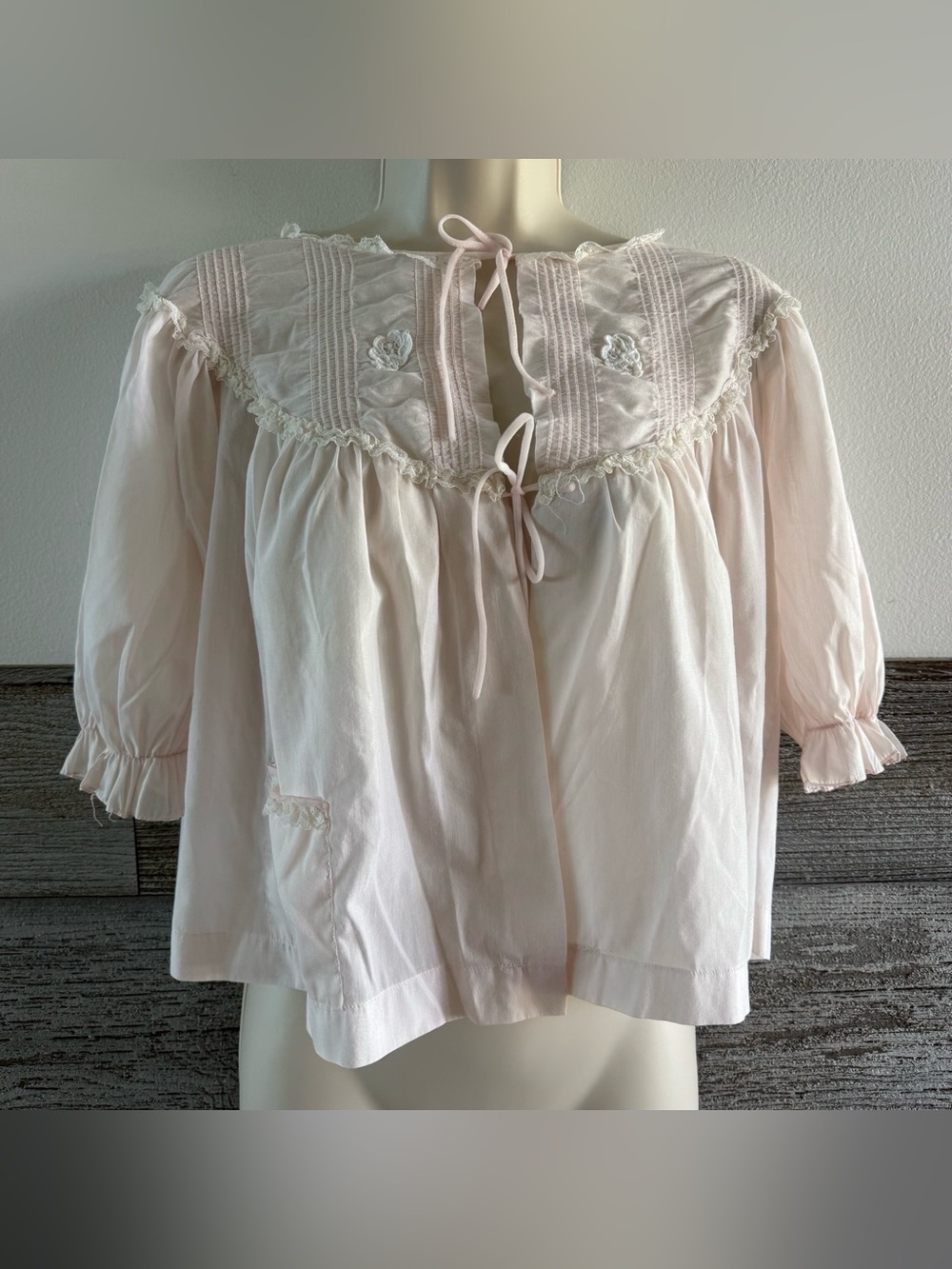 Vintage Movie Star Lace Trim Bed Jacket Cottagecore Prairie Loungewear Sz S (I1)